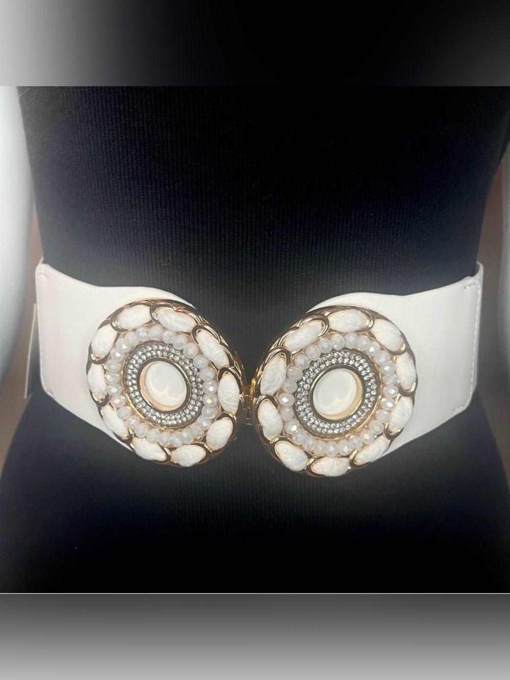 Plus size white PU leather elastic waistband belt